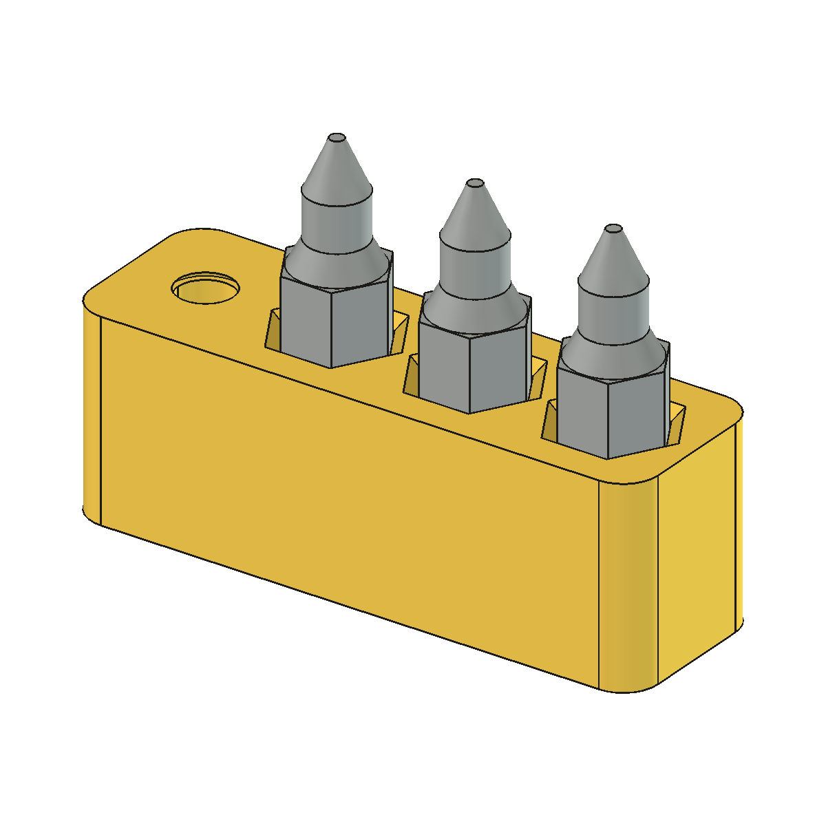 The hex bit keychain, rendered from its FreeCAD model, with bits in its pockets